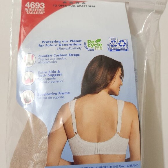 Playtex 18 Hour Bra Cafe Au Lait 36D #4693 Wireless Tagless 4-Way Support - Picture 5 of 8